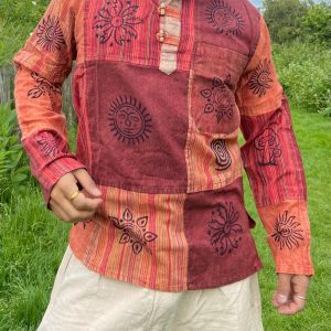 Patchwork Paradise Multi-Colored Blockprint Overdye Stonewash Nepali Shirt for Festival Vibes