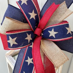 Patriotic Bow in Rustic Hues Adorn Your Summer Decor with Burgundy, Tan, and Navy Blue