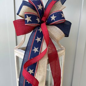 Patriotic Bow in Rustic Hues Adorn Your Summer Decor with Burgundy, Tan, and Navy Blue