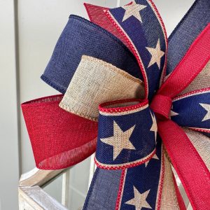 Patriotic Bow in Rustic Hues Adorn Your Summer Decor with Burgundy, Tan, and Navy Blue