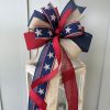 Patriotic Bow in Rustic Hues Adorn Your Summer Decor with Burgundy, Tan, and Navy Blue
