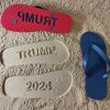 Patriotic TRUMP 2024 Flip Flops with Sandy Beach Imprint – Express Your Support in Style