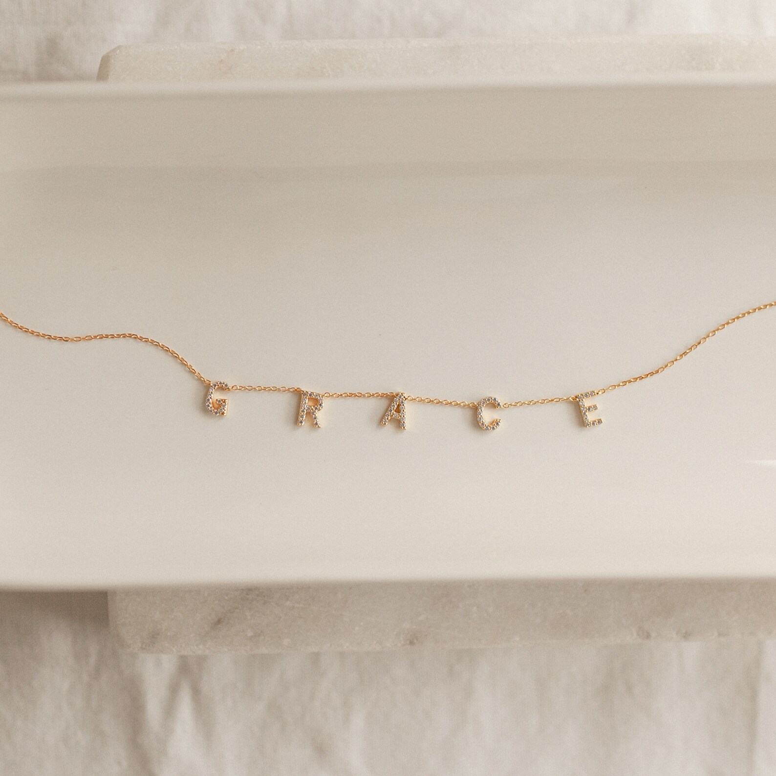 Pave Letter Necklace Personalized Diamond Nameplate for Mothers and Loved Ones