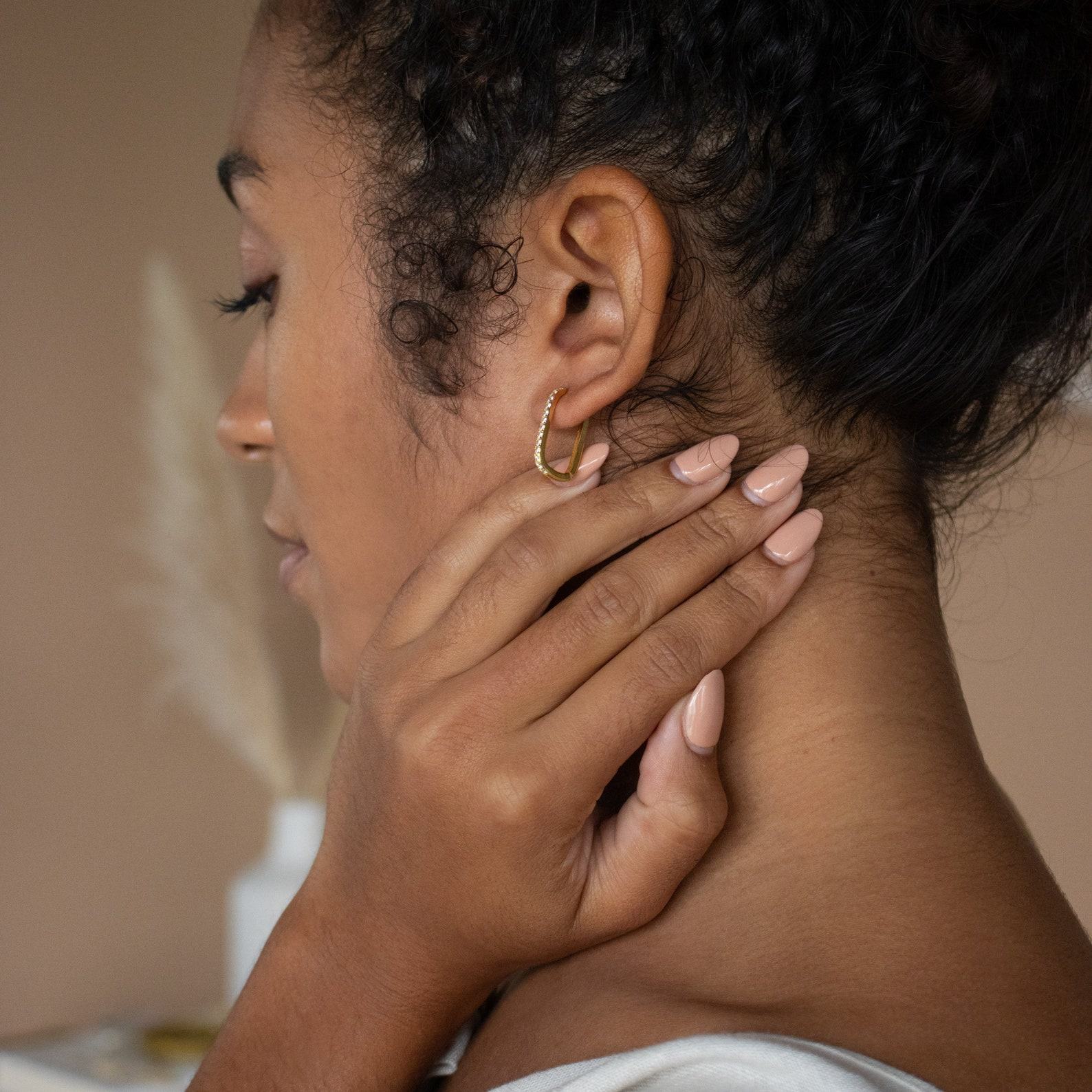 Pave Link Diamond Earrings Minimalist Gold Jewelry, Interesting  Item for Sister (ER174)