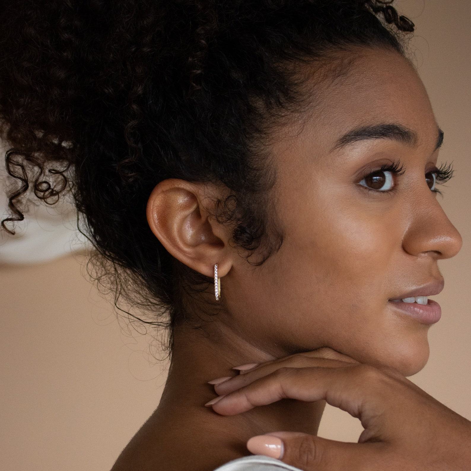 Pave Link Diamond Earrings Minimalist Gold Jewelry, Interesting  Item for Sister (ER174)