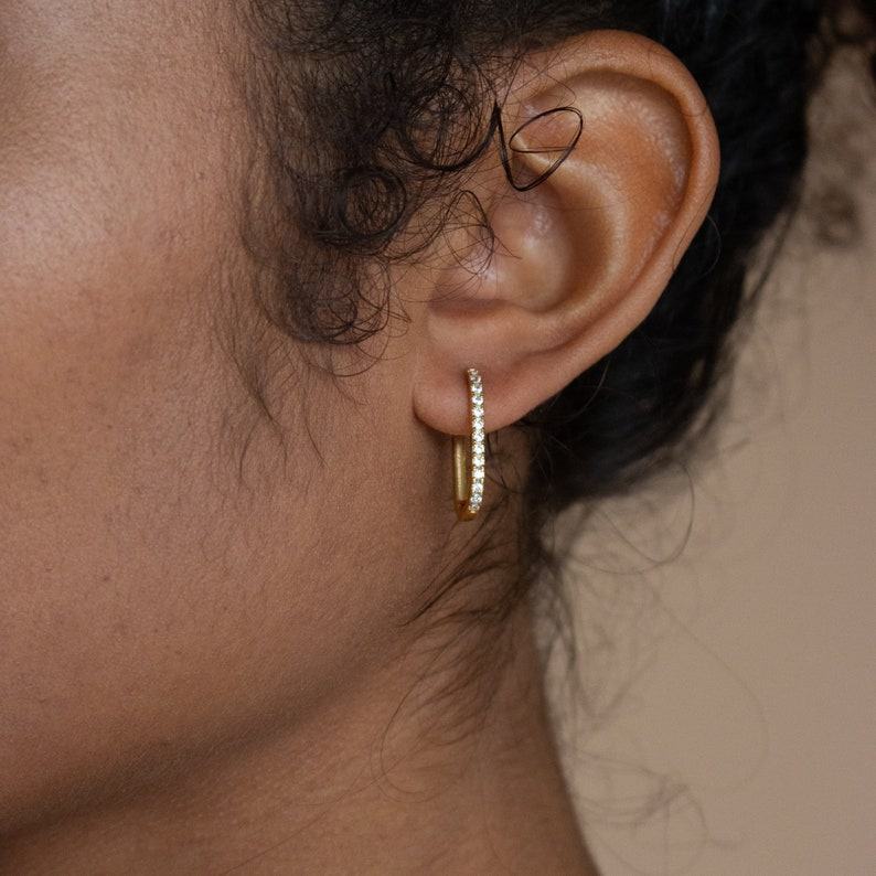 Pave Link Diamond Earrings Minimalist Gold Jewelry, Interesting  Item for Sister (ER174)