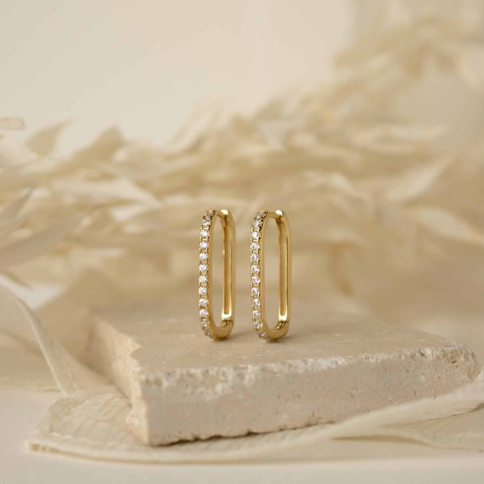 Pave Link Diamond Earrings Minimalist Gold Jewelry, Interesting  Item for Sister (ER174)