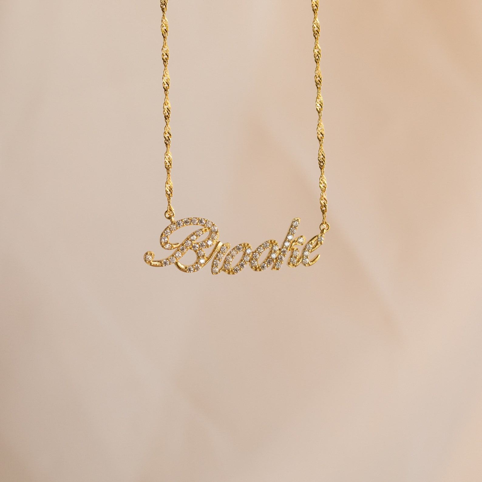 Pave Script Name Necklace Personalized Diamond Twist Chain for Her (NM132F109)