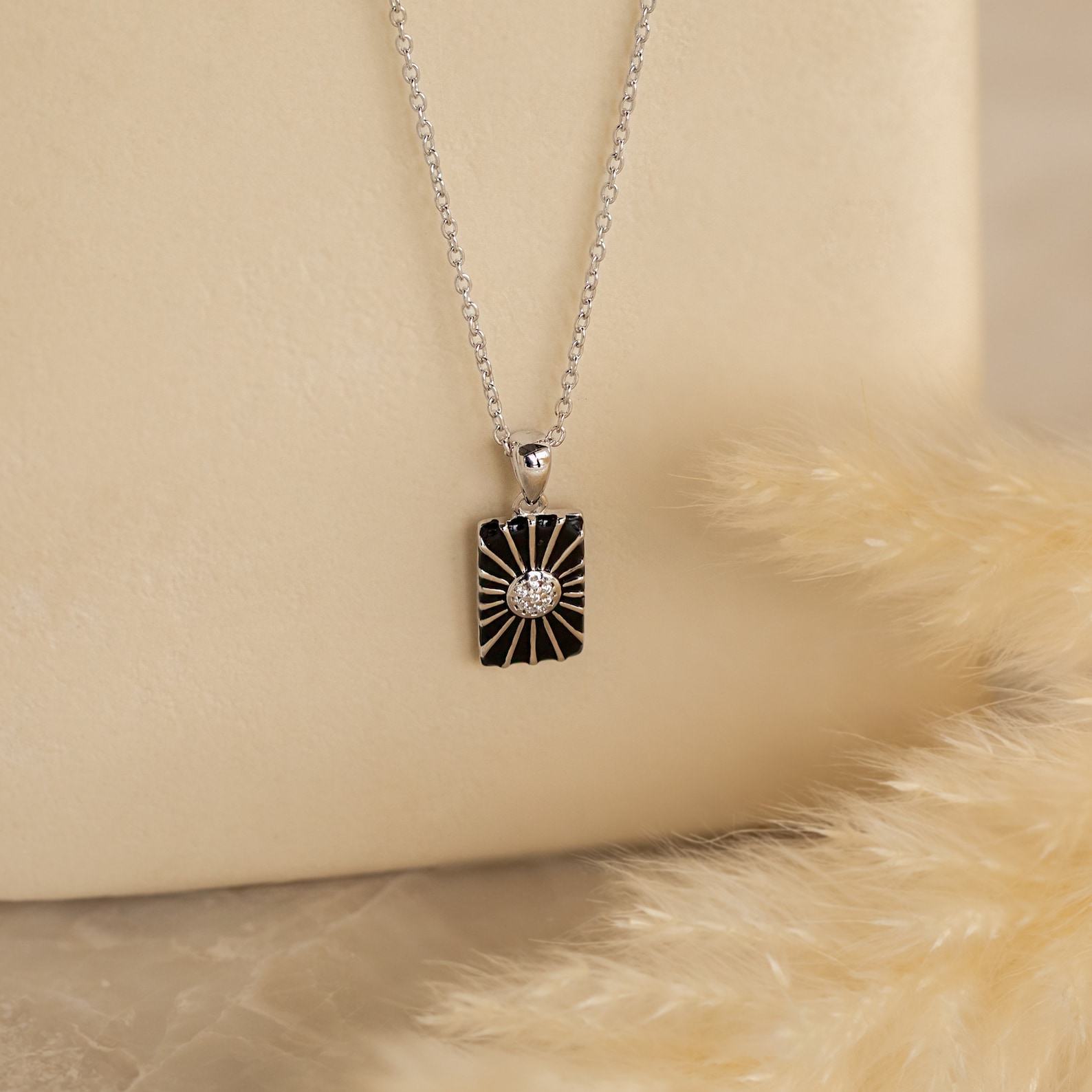 Pave Sun Tag Necklace Celestial Charm with Diamond Stones, a Minimalist Statement Piece for Her (NR184)