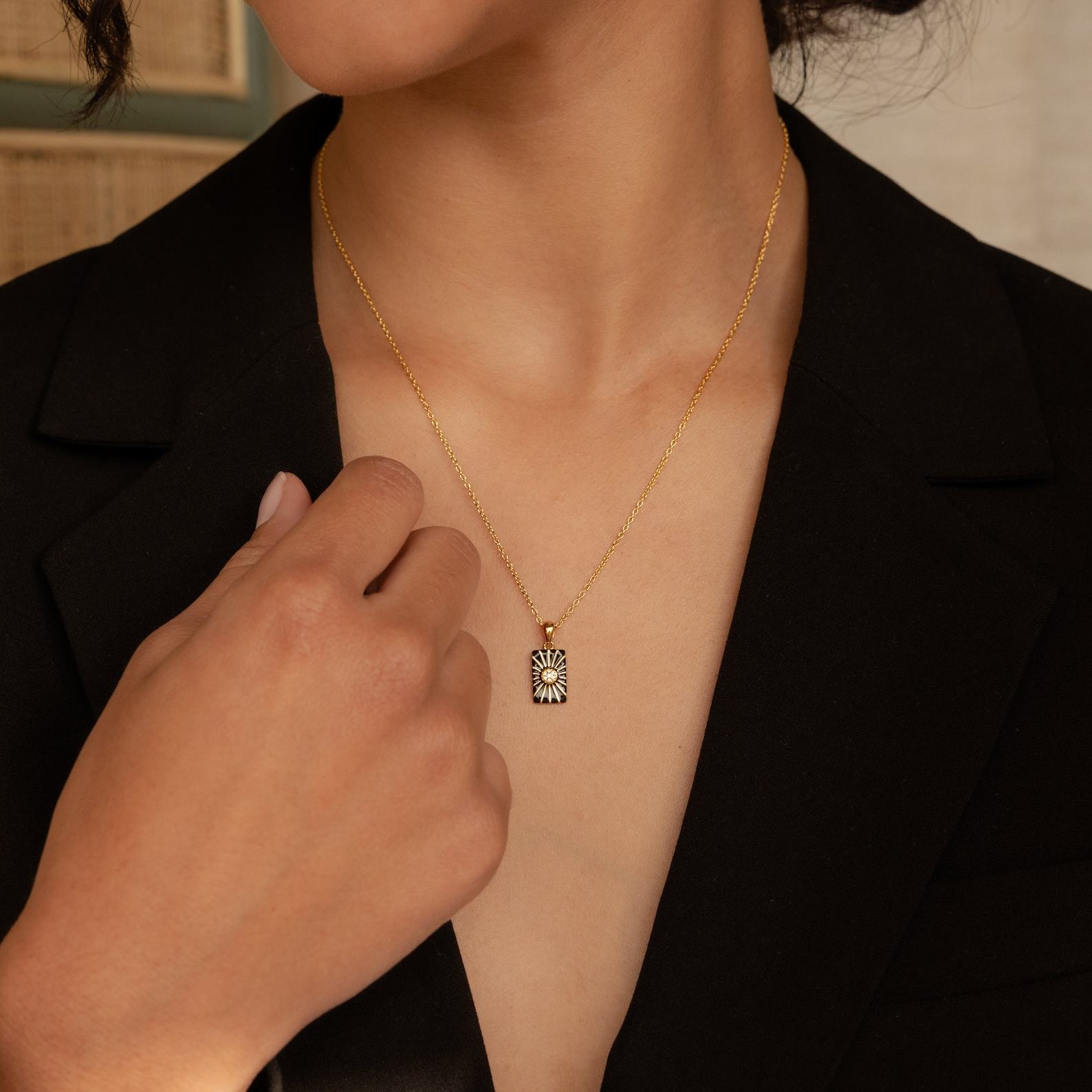 Pave Sun Tag Necklace Celestial Charm with Diamond Stones, a Minimalist Statement Piece for Her (NR184)
