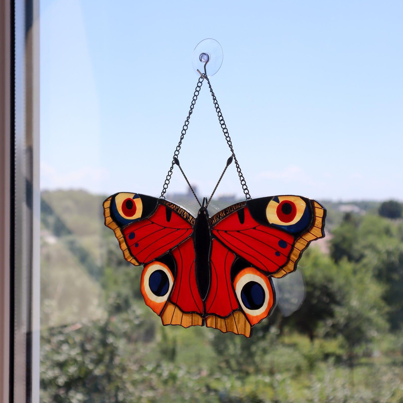 Peacock Butterfly Suncatcher – Stained Glass Window Hanging, Unique Present for Mom, Handmade Home Decor