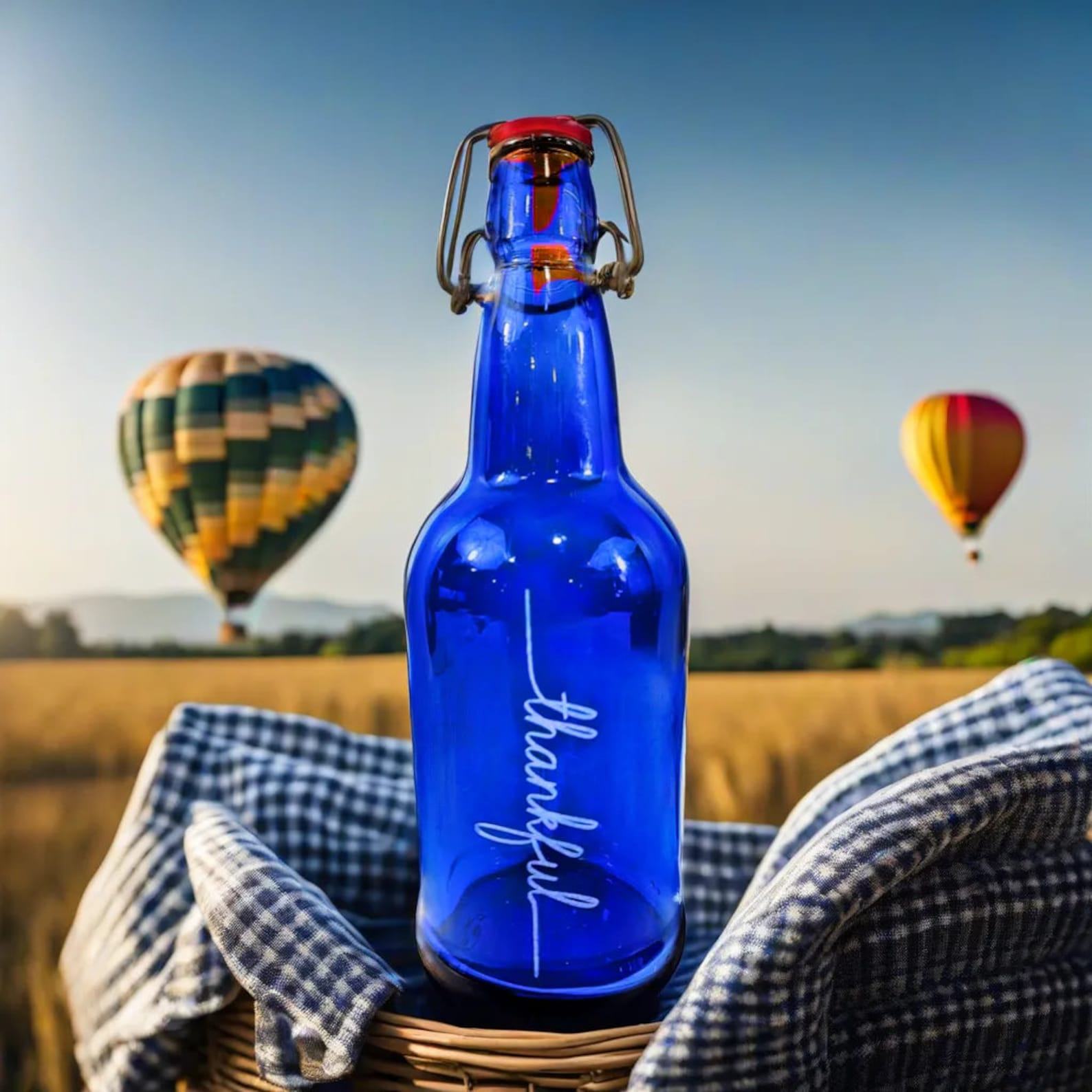 Personalized 16 oz Blue Glass Water Bottle Stay Hydrated, Stay Healthy