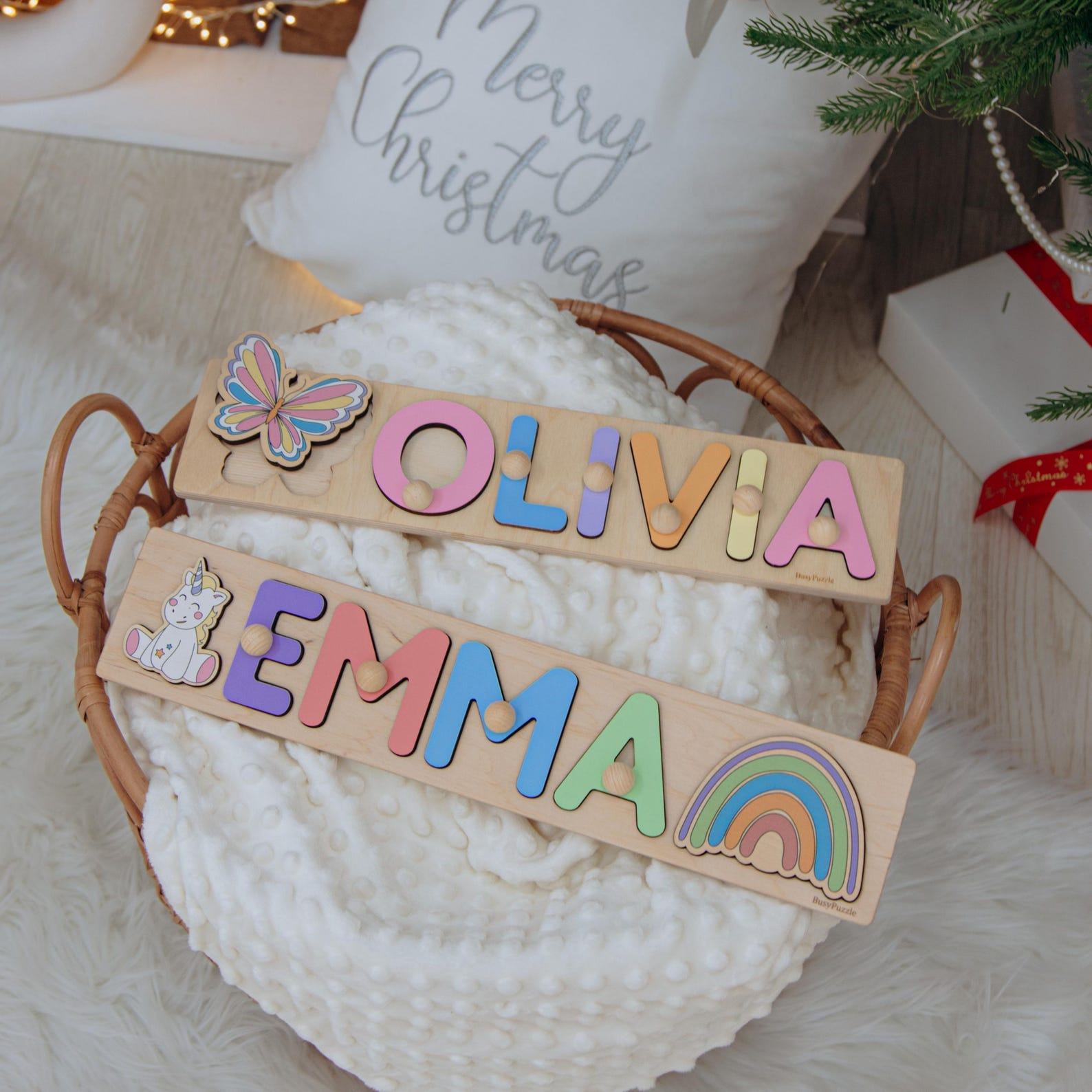 Personalized 1st Birthday Puzzle for Baby Girl – Pastel Montessori Name Toy – Handmade Present