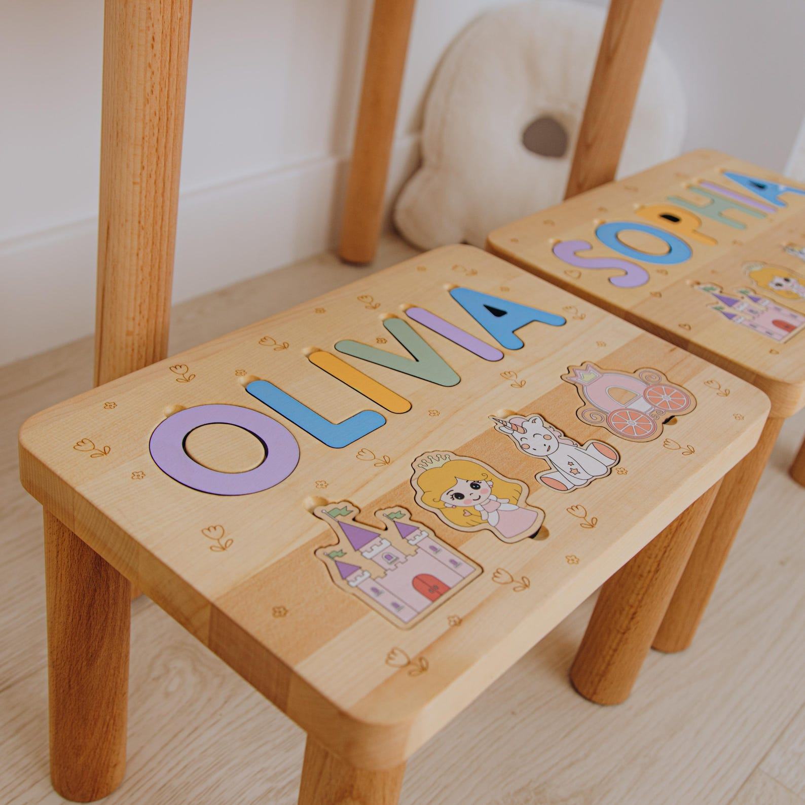 Personalized 1st Birthday Step Stool – Puzzle Name Stool for Toddler Girls – Montessori Easter Present