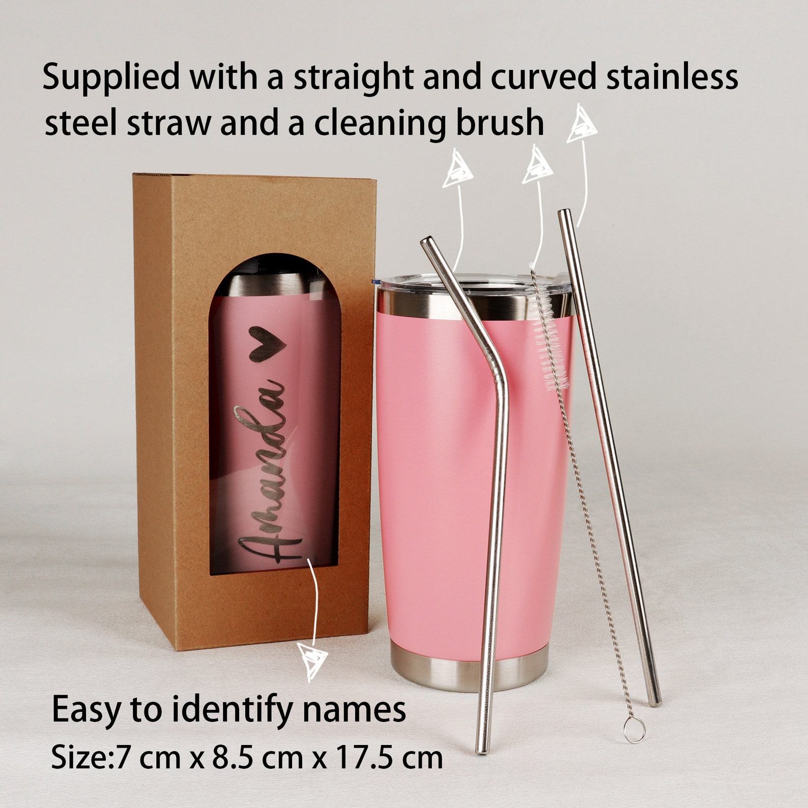 Personalized 20oz Tumbler Custom Travel Mug, Laser Engraved Stainless Steel Water Cup for Bridesmaids