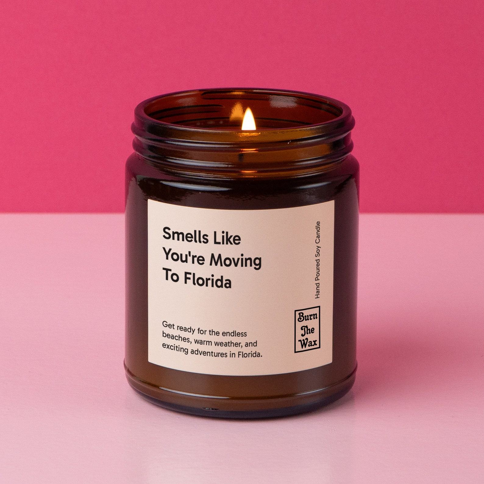 Personalized “Smells Like You’re Moving to Florida” Soy Candle A Warm Welcome to Sunshine and New Beginnings