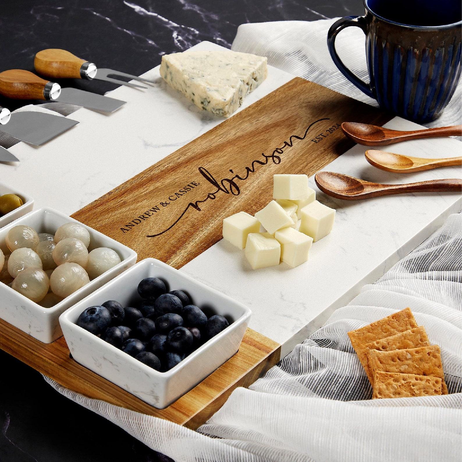 Personalized Acacia Wood Serving Board A Cherished Item for Couples and Families
