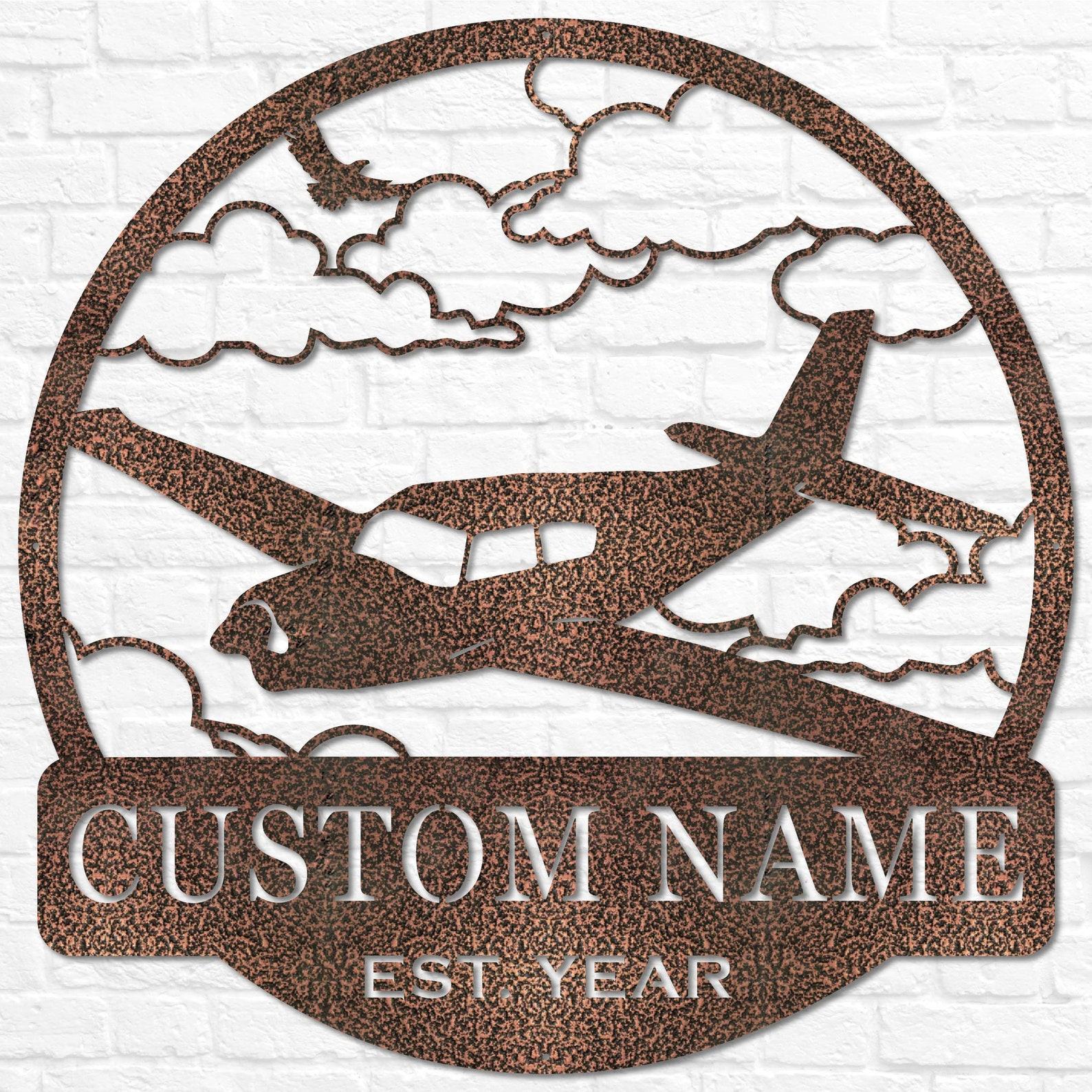 Personalized Airplane Metal Wall Art Custom Pilot Name Sign for Hangar, Airforce, and Father’s Day