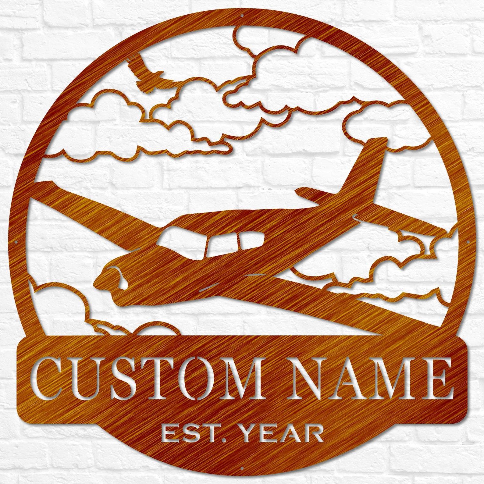 Personalized Airplane Metal Wall Art Custom Pilot Name Sign for Hangar, Airforce, and Father’s Day