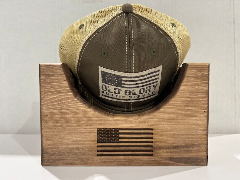 Personalized American Flag Wooden Hat Holder A Handcrafted Item for Dad