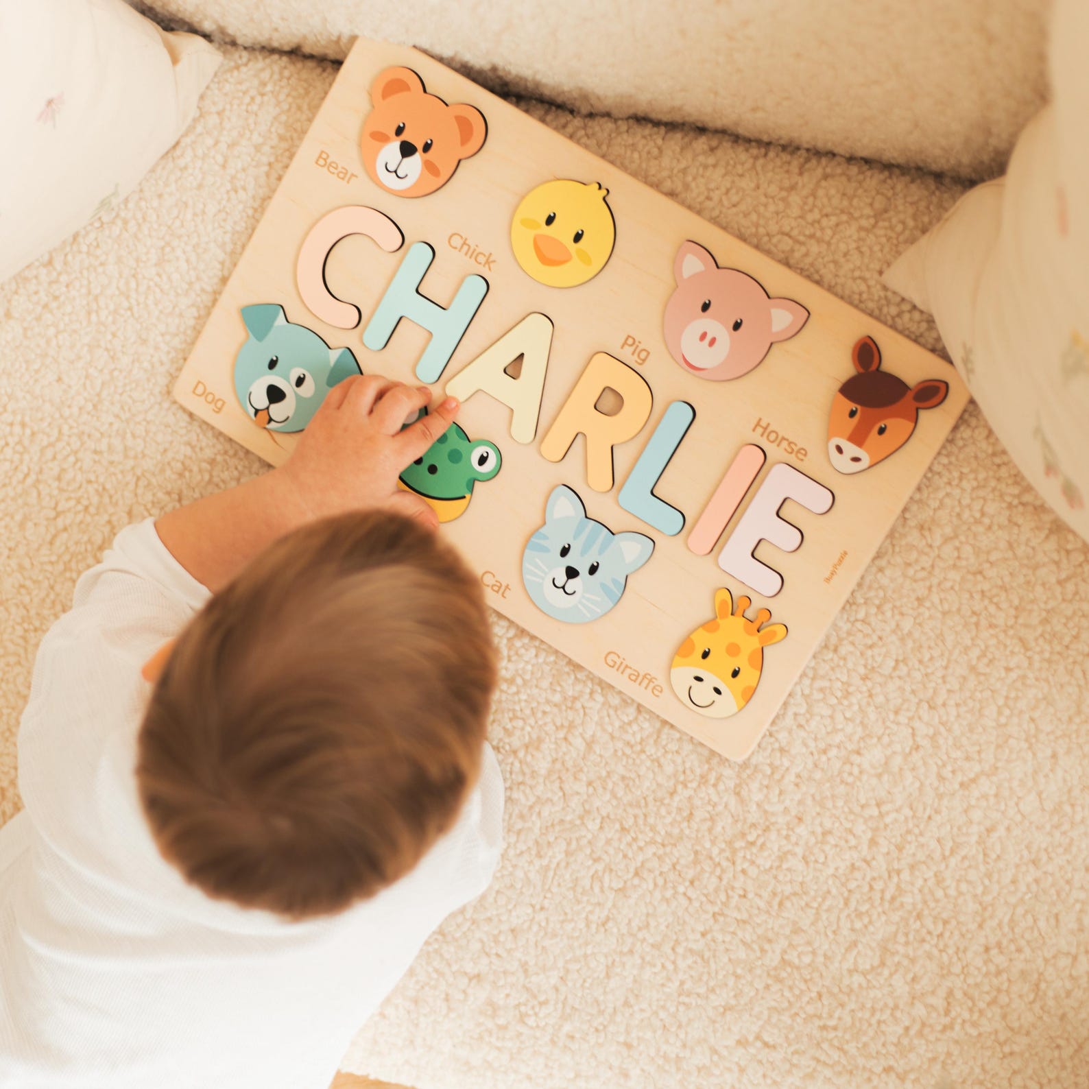 Personalized Animal Name Puzzle – Custom Wooden Toy for Baby Shower & First Birthday