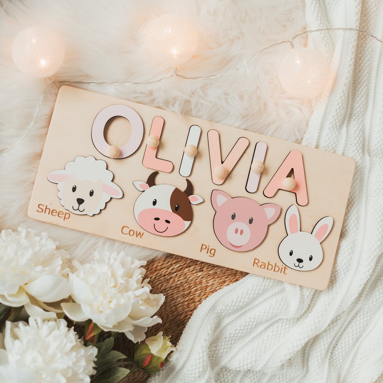 Personalized Animal Name Puzzle Educational Montessori Toy for Ocean Nursery Decor and Toddler Development