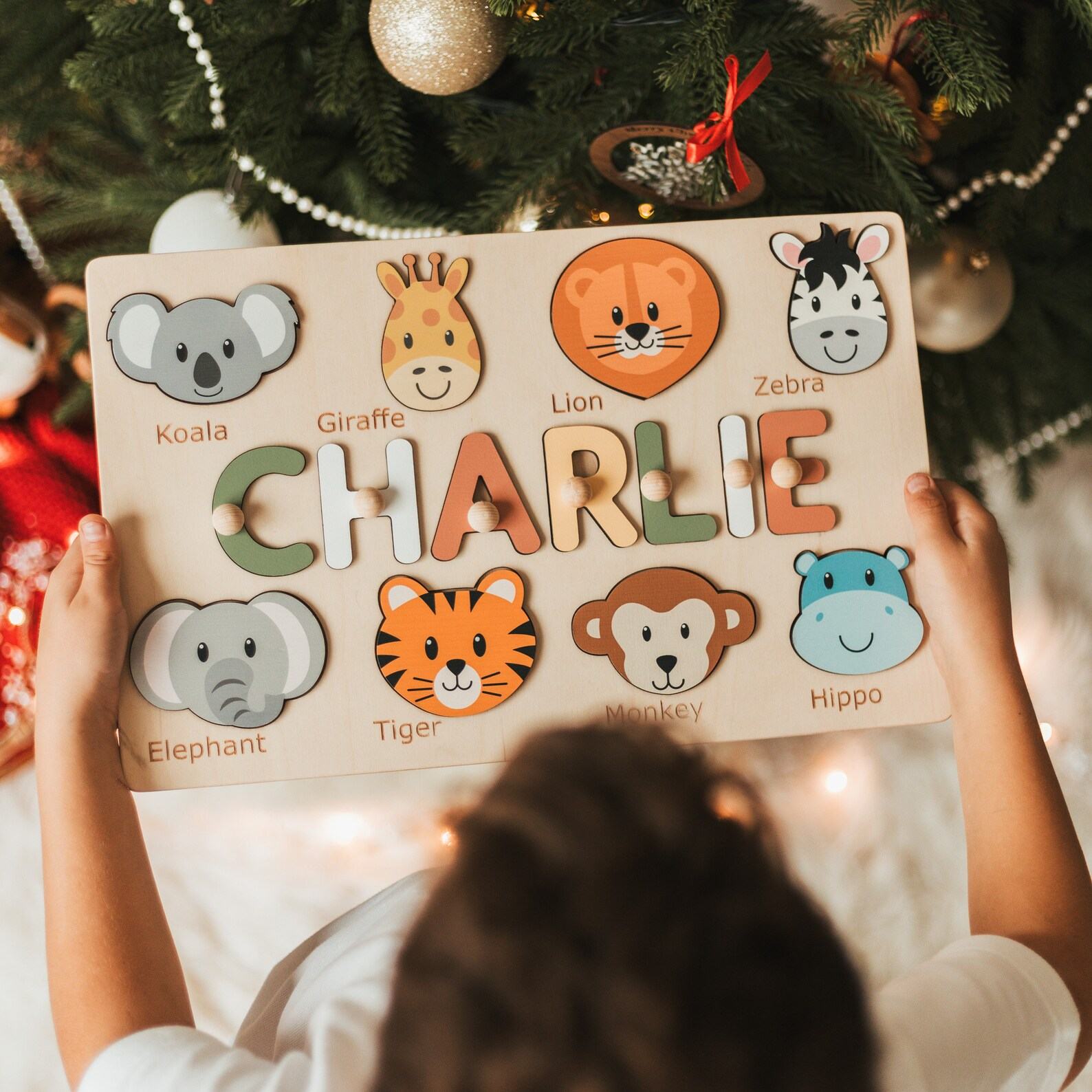 Personalized Animal Name Puzzle Educational Montessori Toy for Ocean Nursery Decor and Toddler Development