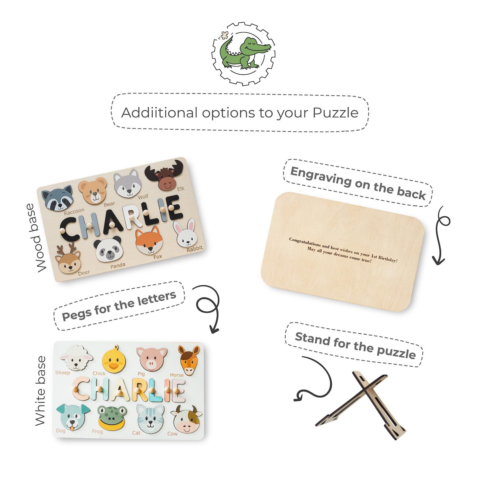 Personalized Animal Name Puzzle Educational Montessori Toy for Ocean Nursery Decor and Toddler Development