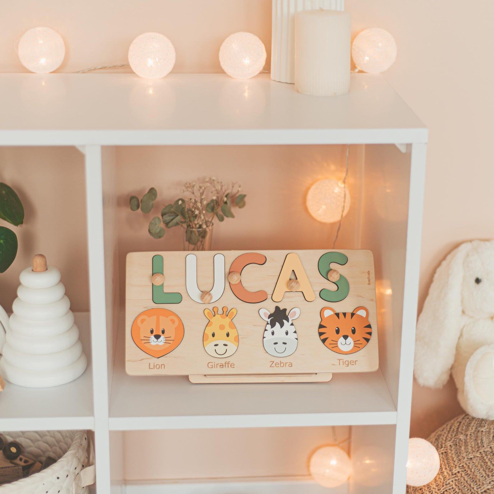 Personalized Animal Name Puzzle for Toddlers – Custom Wooden Toy, 1st Birthday & Easter Present (Ages 1-3)