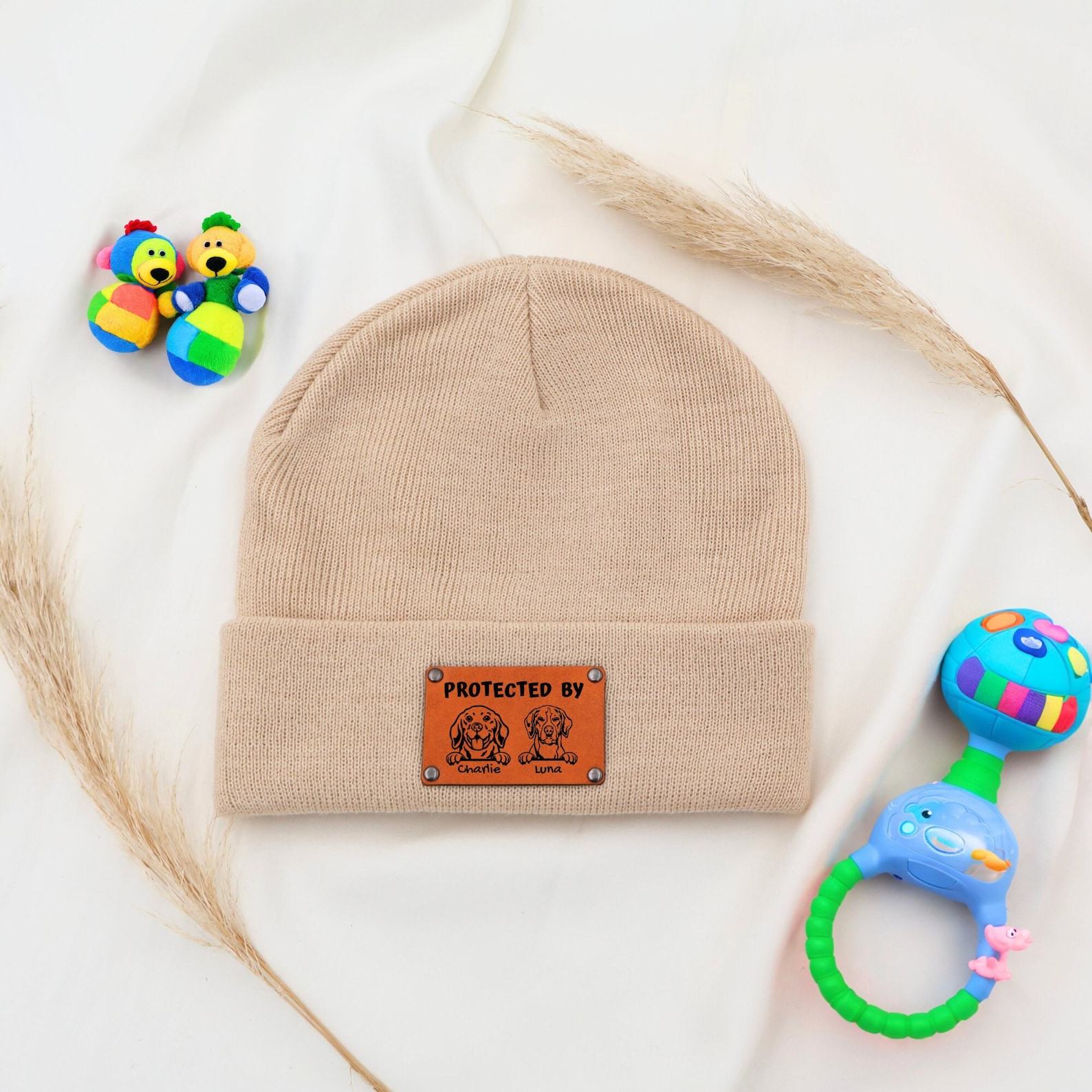 Personalized Baby Beanie with Vegan Leather Name Patch A Unique and Thoughtful Item for Little Ones