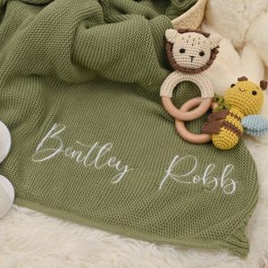 Personalized Baby Blanket  Embroidered Name, Soft Cotton Knit – Perfect Newborn/Christmas Present