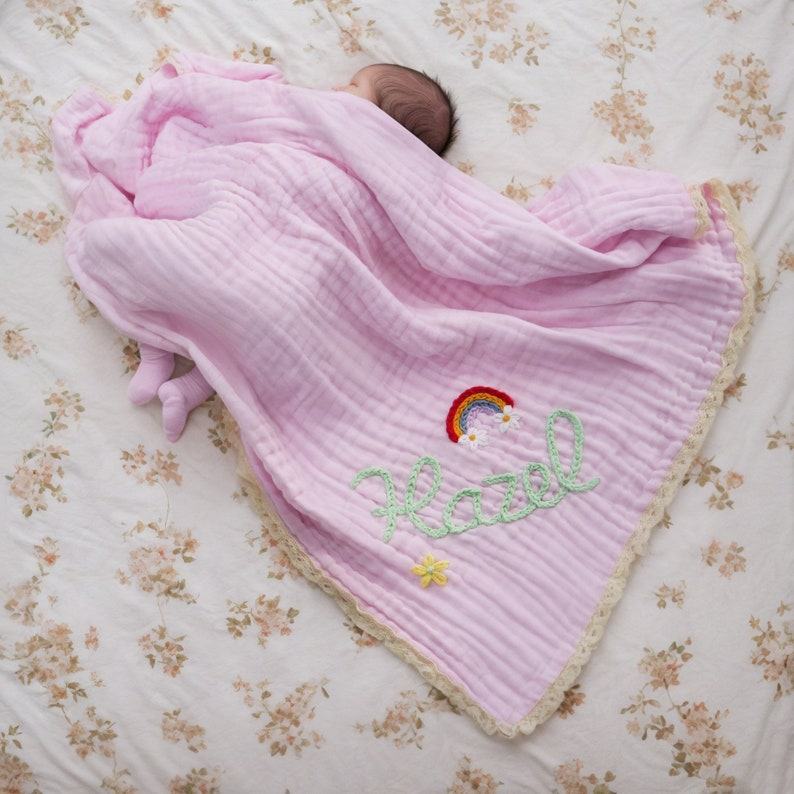 Personalized Baby Blanket Embroidered Name, Soft Lace, Interesting  Item for Newborns and Baby Showers
