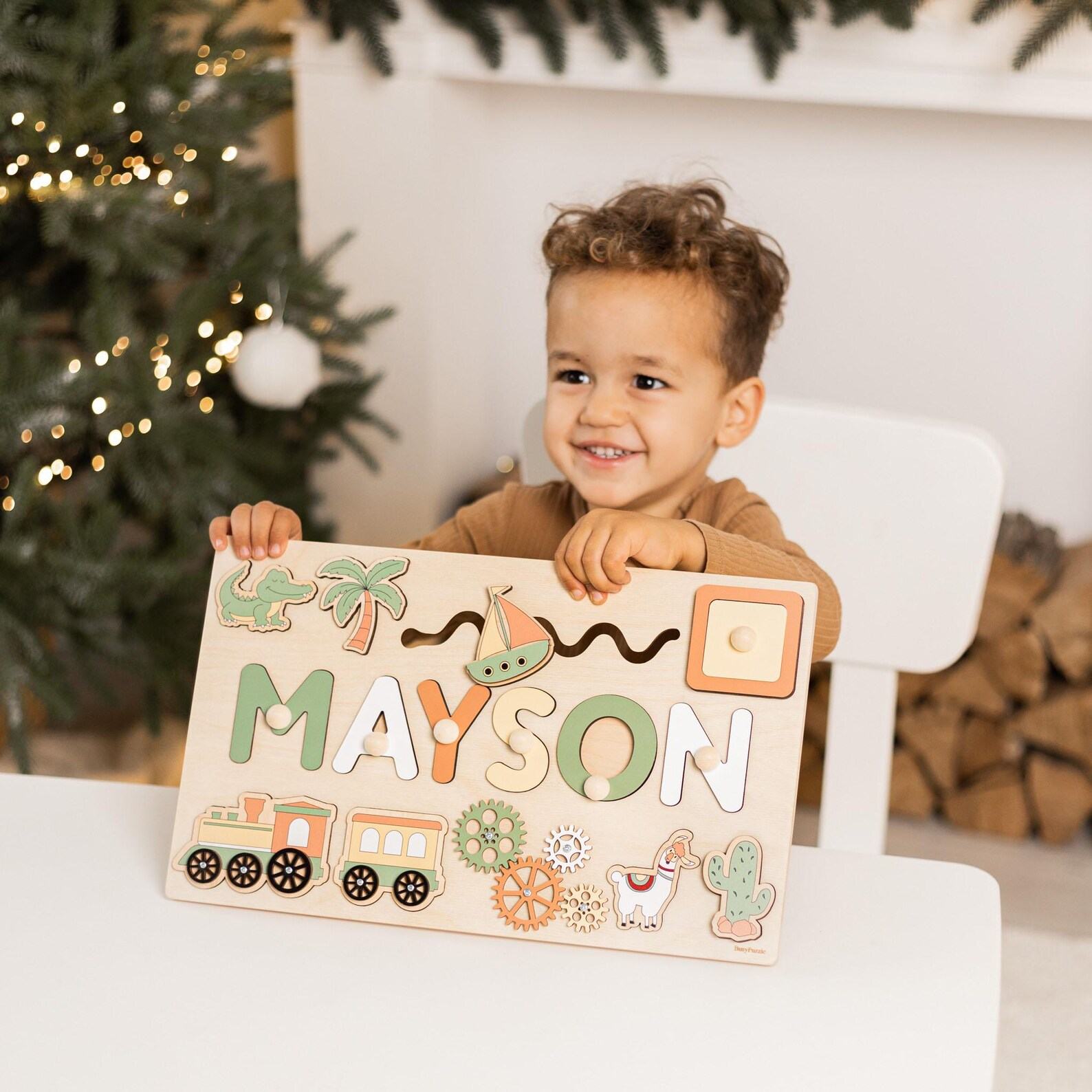 Personalized Baby Boss Busy Board  Montessori Name Puzzle – 1st Birthday Present for Boys, Nursery Decor & Easter Fun!
