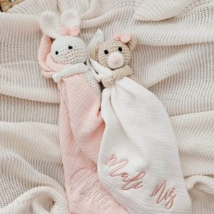 Personalized Baby Comforter Embroidered Security Blanket, Bunny Lovey, Muslin Comforter, Unique New Baby Item, First Easter Present