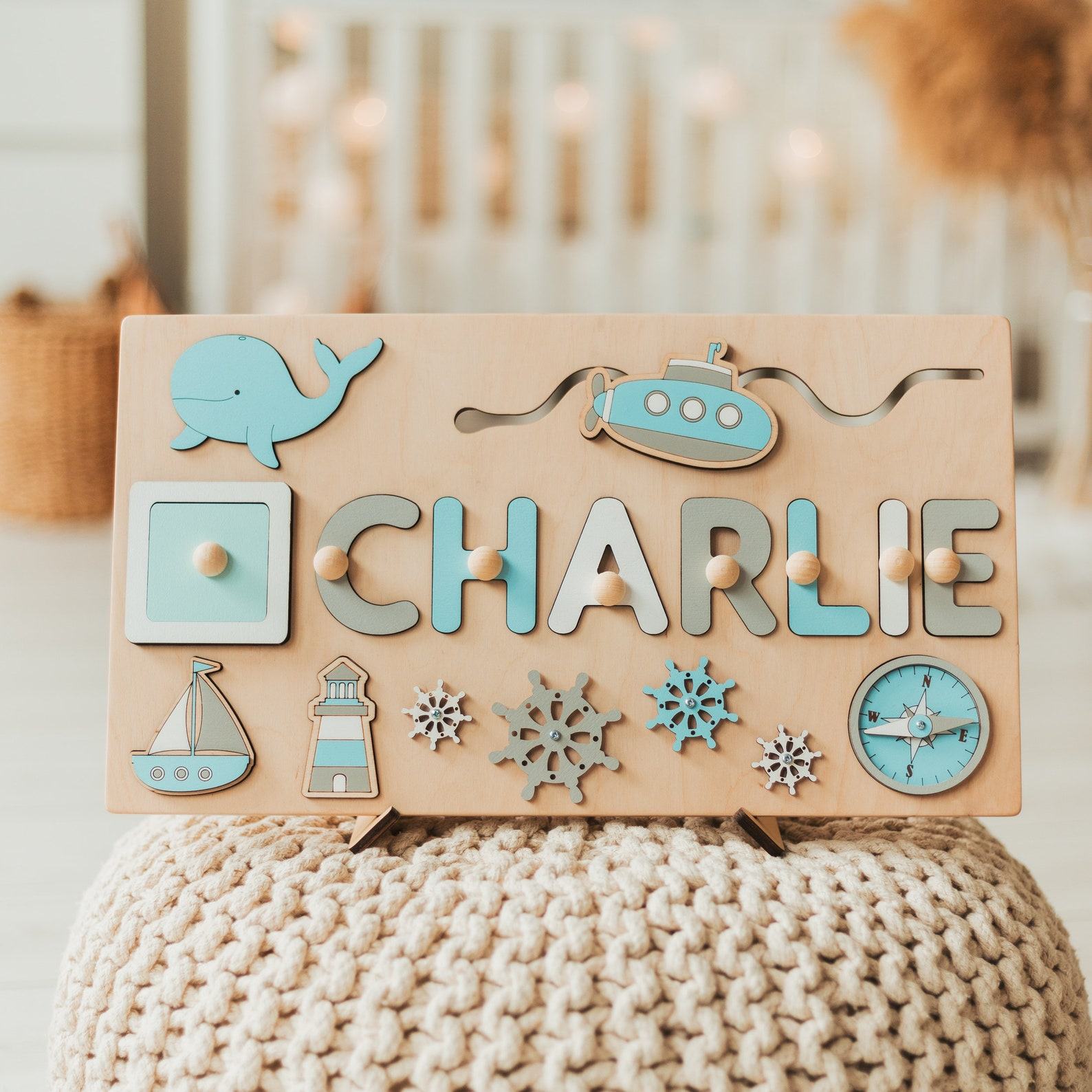 Personalized Baby Girl Busy Board – Custom Name Montessori Toy, 1st Birthday & Baptism Present