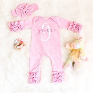 Personalized Baby Girl Coming Home Outfit Ruffled Romper, Custom Shower Item, Newborn Layette