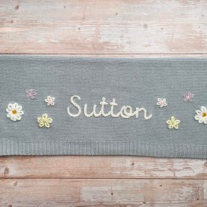 Personalized Baby Knit Blanket Embroidered Soft Cotton for Newborn Items and Baby Showers