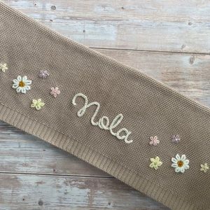Personalized Baby Knit Blanket Embroidered Soft Cotton for Newborn Items and Baby Showers