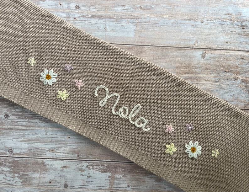 Personalized Baby Knit Blanket Embroidered Soft Cotton for Newborn Items and Baby Showers