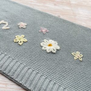 Personalized Baby Knit Blanket Embroidered Soft Cotton for Newborn Items and Baby Showers