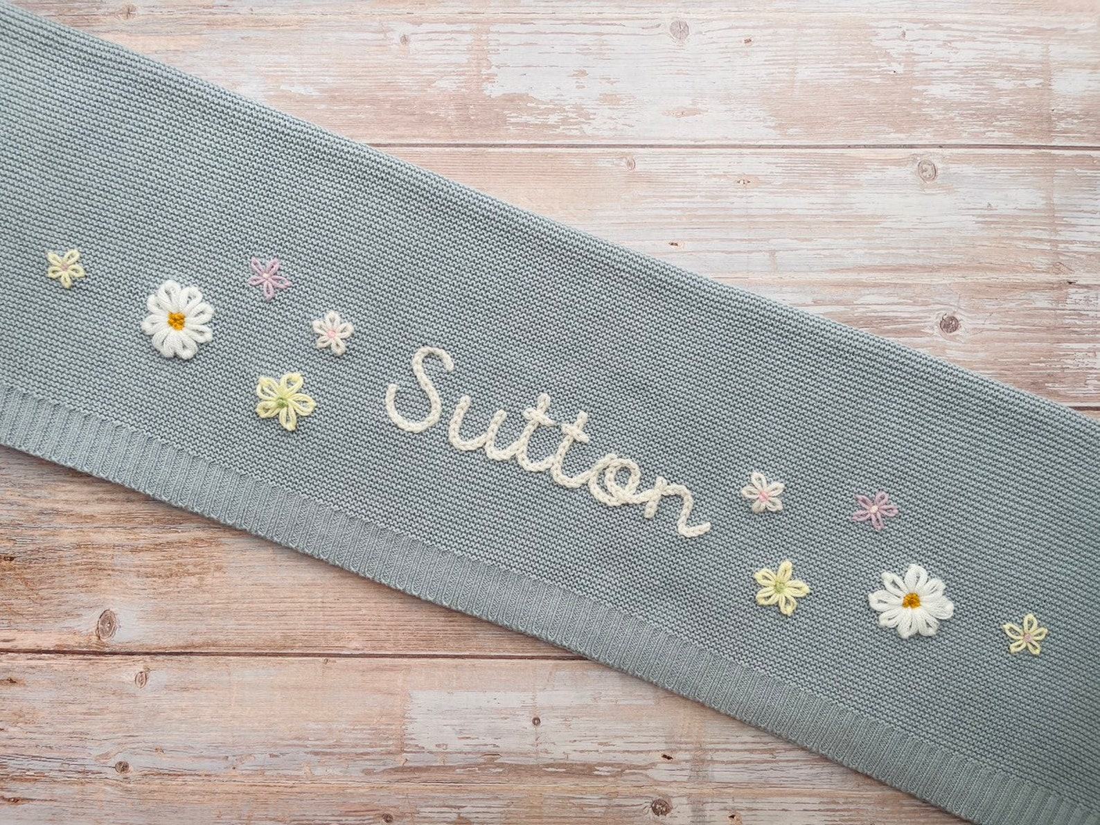 Personalized Baby Knit Blanket Embroidered Soft Cotton for Newborn Items and Baby Showers - Image 3