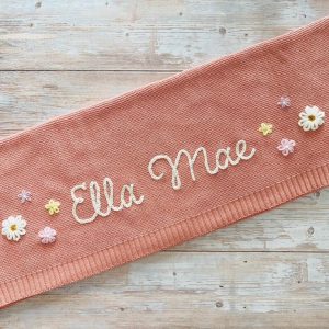 Personalized Baby Knit Blanket Embroidered Soft Cotton for Newborn Items and Baby Showers