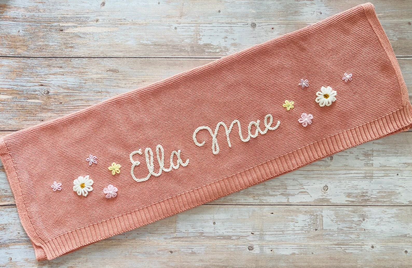 Personalized Baby Knit Blanket Embroidered Soft Cotton for Newborn Items and Baby Showers - Image 2
