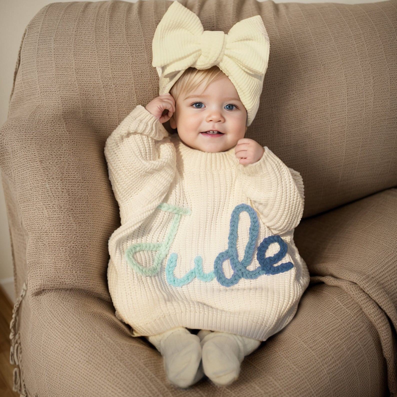 Personalized Baby Knit Sweater Embroidered Name, Interesting  for Coming Home Outfit or Item