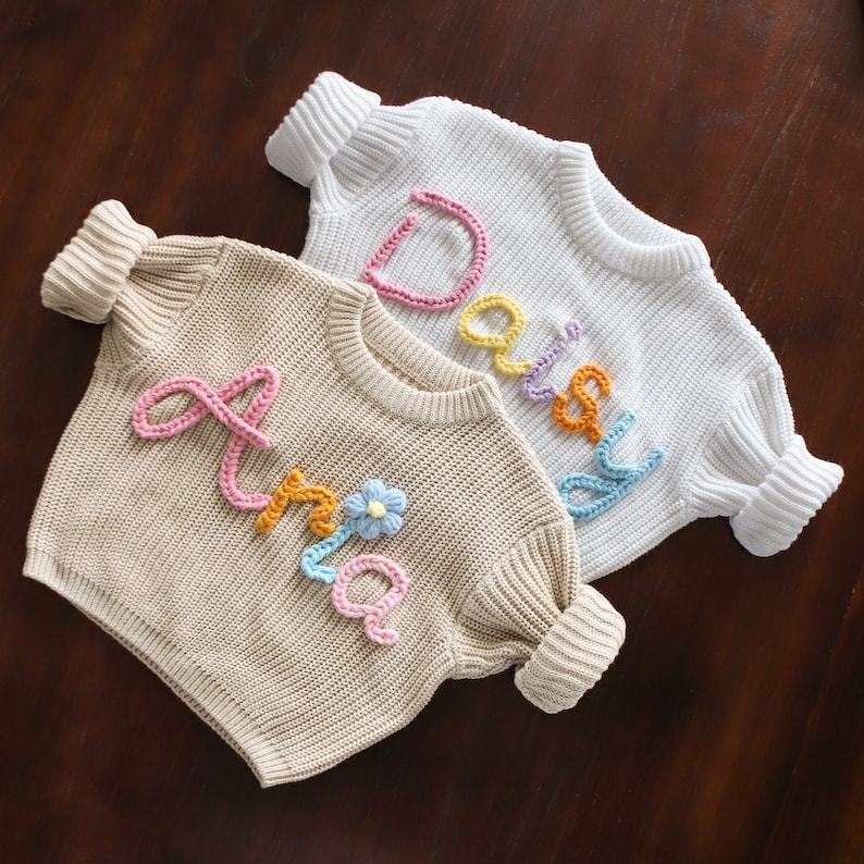 Personalized Baby Knit Sweater Embroidered Name, Interesting  for Coming Home Outfit or Item