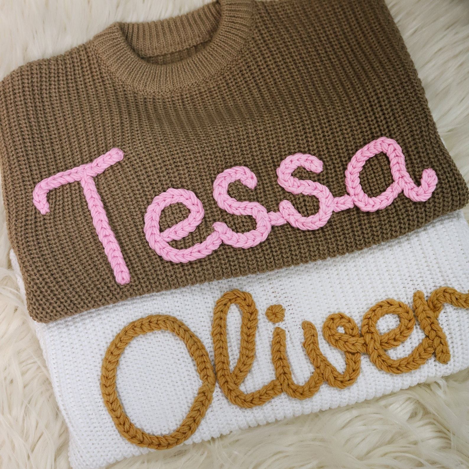 Personalized Baby Knit Sweater Embroidered Name, Interesting  for Coming Home Outfit or Item