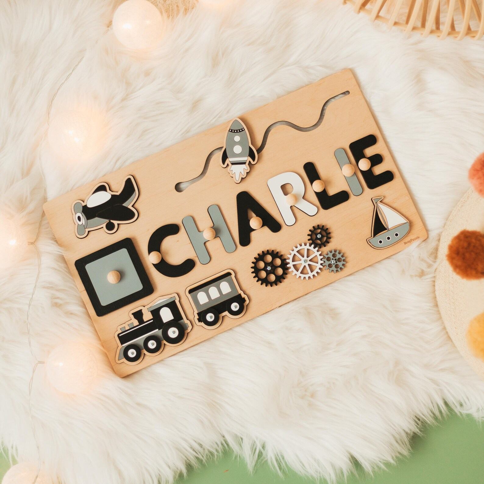 Personalized Baby Name Puzzle – Montessori Wooden Toy, Easter Present for Toddlers & Baby Shower Keepsake