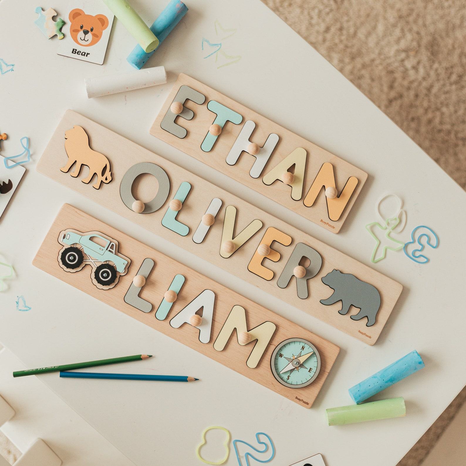 Personalized Baby Name Train Puzzle – Newborn Present, Nursery Decor & Educational Toy