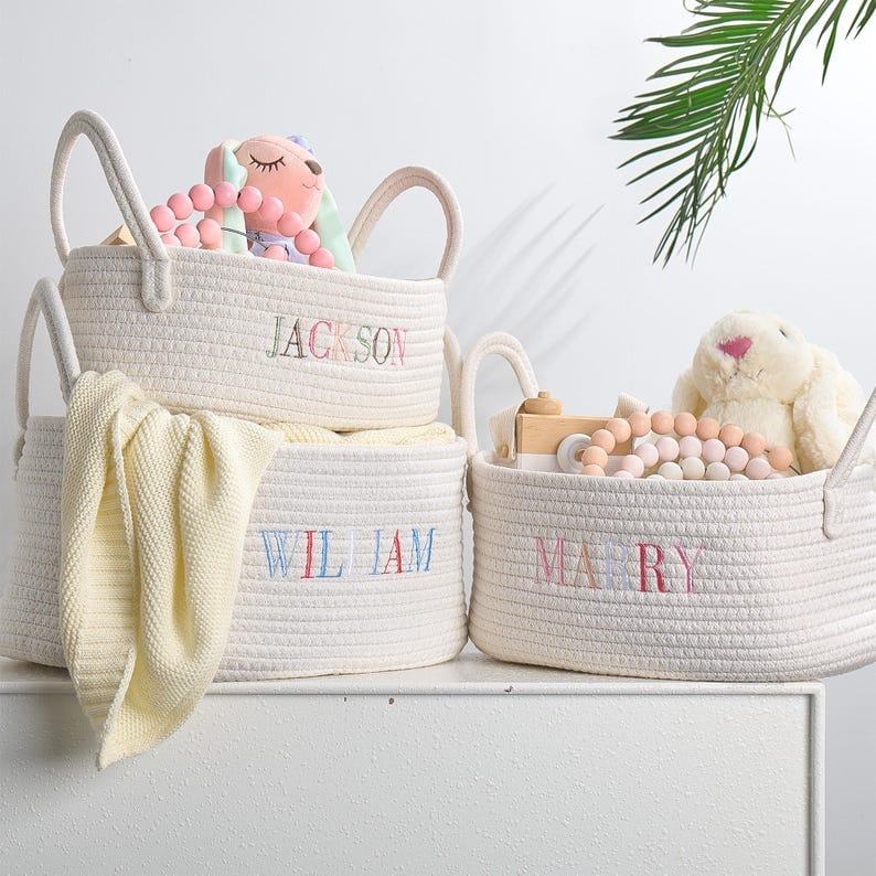 Personalized Baby Present Basket  Custom Rope Basket for Showers, Toys & More!