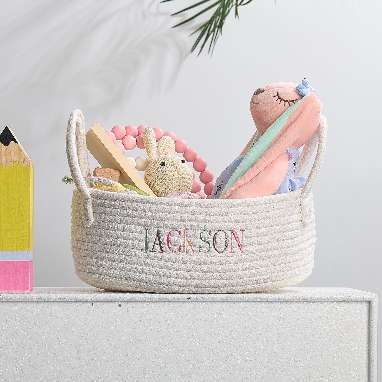 Personalized Baby Present Basket  Custom Rope Basket for Showers, Toys & More!